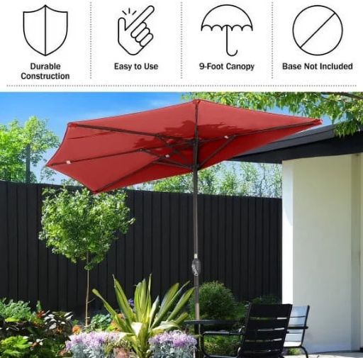 Villacera 9' Half Patio Umbrella (Red) Deal