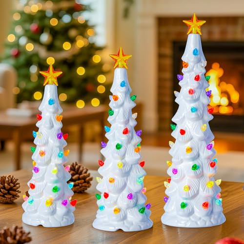 Lighted Ceramic Christmas Trees - Set of 3 