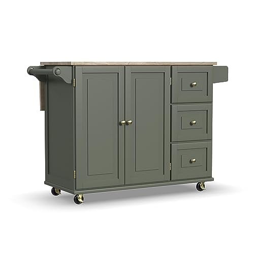 Homestyles Mobile Kitchen Island Cart w/ Wood Top & Dropleaf Breakfast Bar (Green) Deal