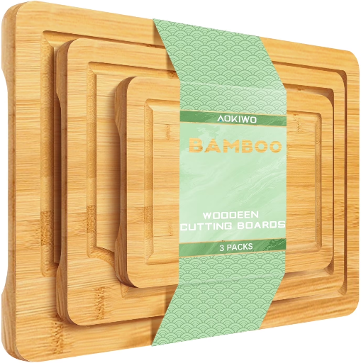 AOKIWO 3-Piece Wooden Cutting Boards (9x6”, 12x8”, & 15x10”)