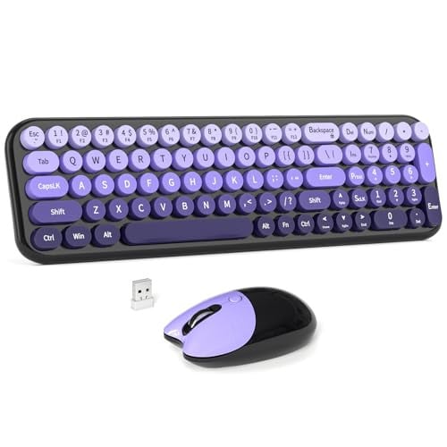Mowux Plug and Play Retro Round Key Compact Wireless Keyboard and Optical Mouse Combo Deal