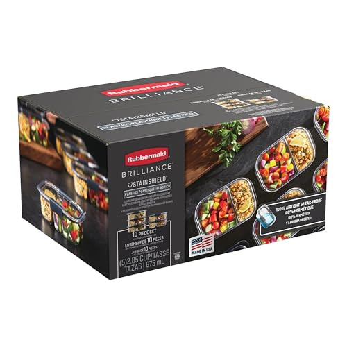 5-Pack Rubbermaid Brilliance 2-Compartment Plastic Meal Prep Containers