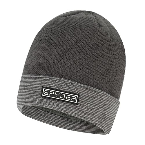 Spyder Men's Fur Lined Rib Knit Cuff Beanie, Charcoal