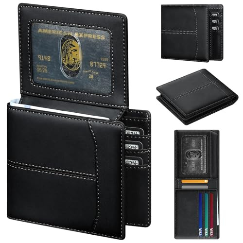 Men's Vegan Leather RFID Minimalist Wallet w/ Bifold Credit Card Holder