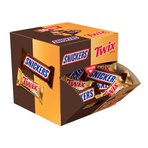 Snickers & Twix Candy Fun Size Chocolate Bar Bulk Dispenser Box 30Oz, 50 Ct