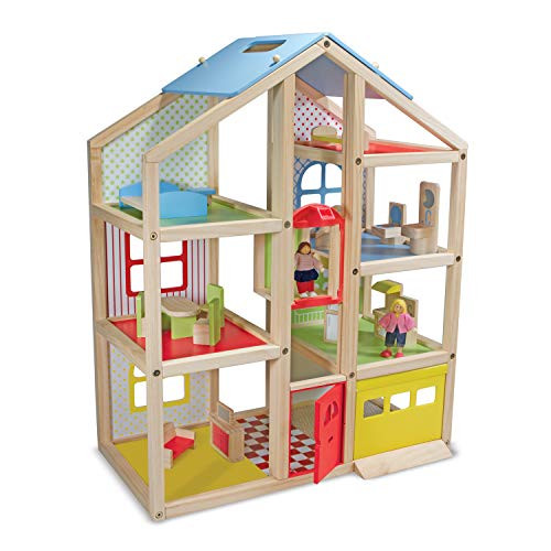 Melissa & Doug Hi-Rise Wooden Dollhouse with 15 pcs Furniture