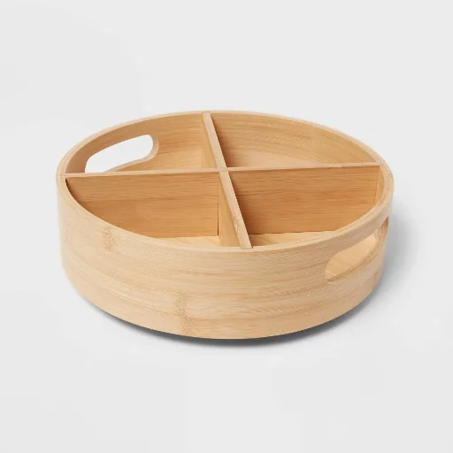 11.8" Bamboo 4-Compartment Lazy Susan Turntable