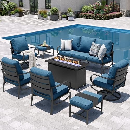 Sophia & William Patio Furniture Set for 9 with 45" Gas Fire Pit Table