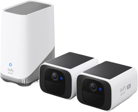Eufy SoloCam S220 2K Solar Powered Outdoor Wireless Security Cameras w/ Homebase 3 (2-Pack)