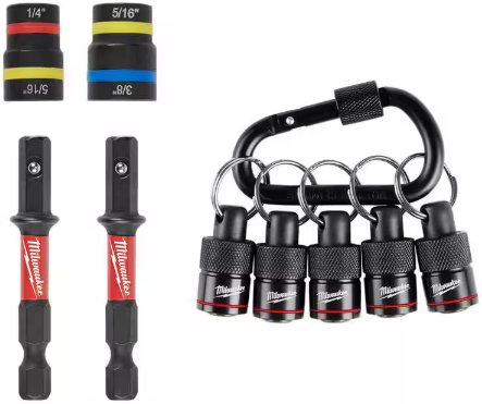 Milwaukee SHOCKWAVE Impact Duty 2-Piece Magnetic Nut Driver Set with 5-Piece Hex Bit Holder & Carabiner