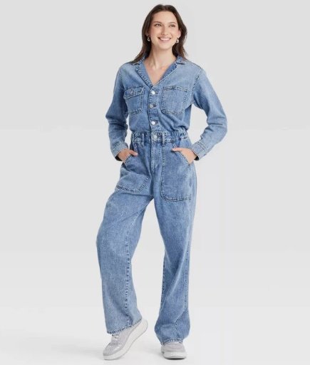 Universal Thread Women's Long Sleeve Utility Baggy Denim Jumpsuit