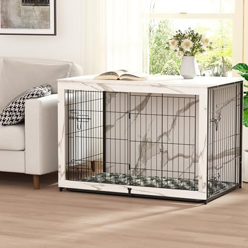 Megidok Wooden Dog Crate Furniture with Cushion 43.1" L*28.6" W*30.3" H