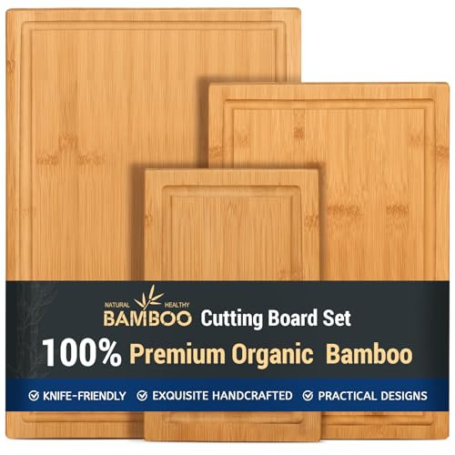 Hiware 3-Piece Bamboo Cutting Board Set W/ Juice Groove