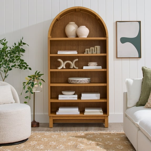 Better Homes & Gardens Juliet Open Arch Bookcase, Light Honey