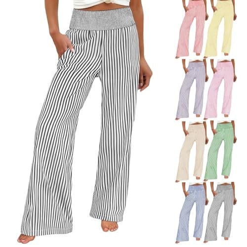 Striped Linen Flowy Highwaisted Wide Leg Pants Deal