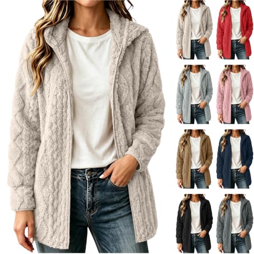 Fleece Cardigan Open Front Hooded Coat