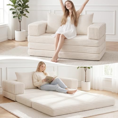 Tykacna Convertible Boneless Loveseat Sofa Bed with Removable Armrests & Backrest