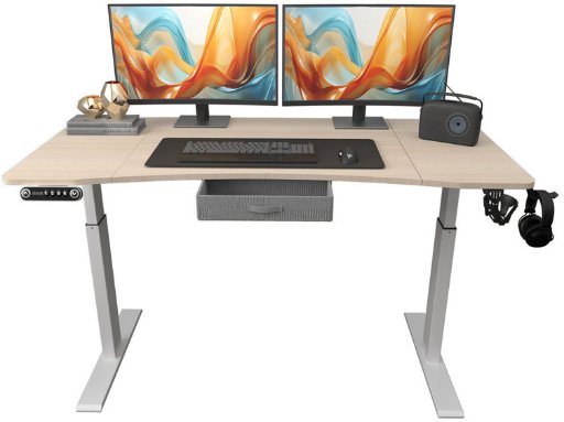 63" Fumiki Curved Dual Motor Adjustable Height Standing Desk w/ Drawer