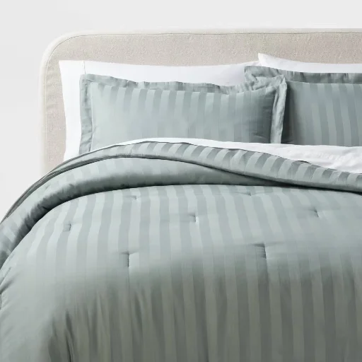 Threshold Cotton Damask Comforter Set King Teal Green Deal