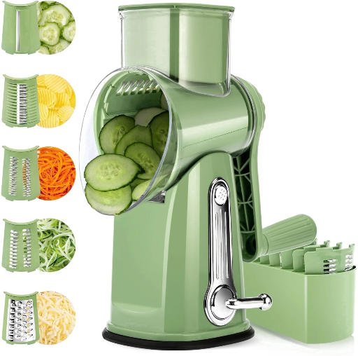 Pukomc Rotary Cheese Grater with Handle - 5 Blades