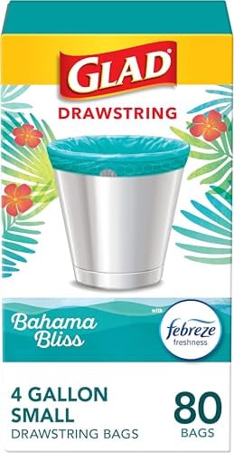 Glad Small Drawstring Trash Bags 80 Count 4-Gallon (Febreze Bahama Bliss) Deal