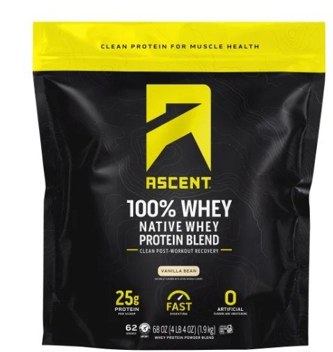 Ascent 100% Whey Native Whey Protein Blend Vanilla Bean 4.25 lbs
