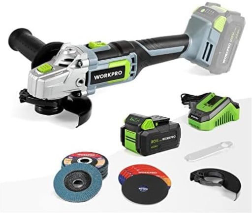 WORKPRO 20V Cordless Angle Grinder Kit 4-1/2 Inch with 4.0Ah Battery