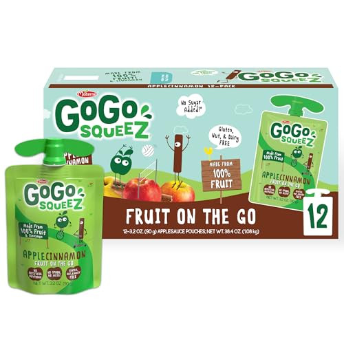 GoGo squeeZ Applesauce and Fruit Puree, Apple Cinnamon, 3.2 oz (Pack of 12)