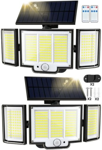 Qunler 348 LED 3000LM Solar Motion Sensor Flood Lights 2-Pack