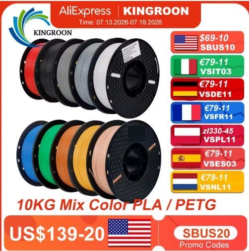 KINGROON PETG or PLA 10 Rolls 1KG 1.75MM 3D Printer Filament