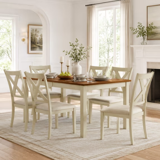Merluxy 7-Piece Solid Wood Dining Table Set Deal