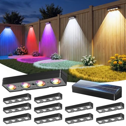 JOFIOS IP65 Solar Fence Lights 12-Pack w/ RGB & Warm/Cool White Modes