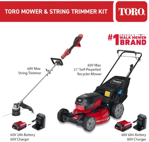 Toro Recycler 60-volt Max 21-in Cordless Self-propelled Lawn Mower 6 Ah and Flex-Force 60-volt Max 16-in Telescopic Shaft Battery String Trimmer 2 Ah Bundle Deal