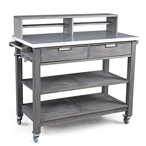 Homestyles Maho Water-Resistant Acacia Wood Potting Bench w/ Galvanized Steel Top Deal