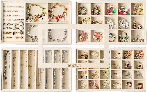 Frebeauty Stackable Jewelry Trays Set of 4 Organizer with Glass Lid