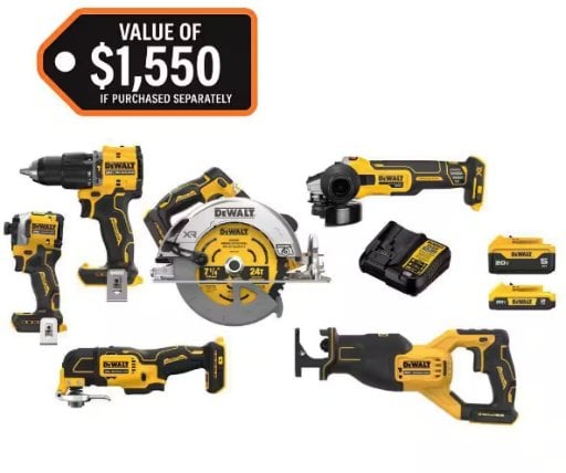 DEWALT 20V MAX Cordless 6-Tool Combo Kit with 5.0 Ah and 2.0 Ah Batteries Deal