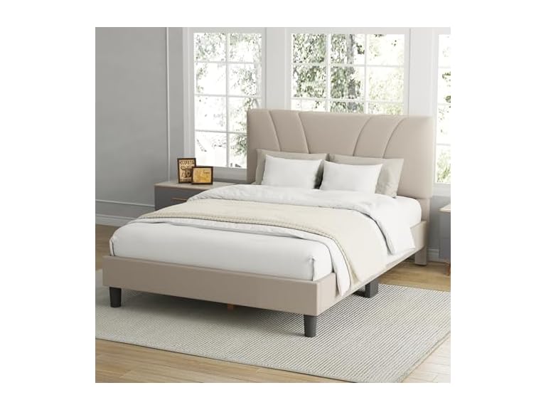 Avenco Queen Upholstered Platform Bed Frame with Adjustable Headboard Deal