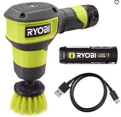 RYOBI USB Lithium Compact Scrubber Kit with 2.0 Ah and 3.0 Ah Lithium-Ion Battery