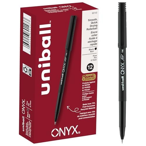 uniball Onyx Rollerball Pens, Fine Point (0.7mm), Black, 12 Pack Deal