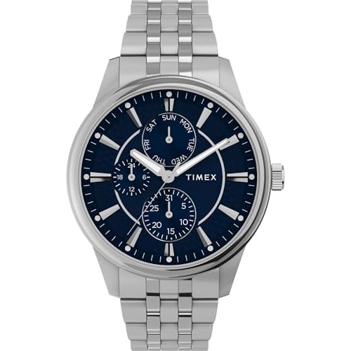 Timex Men's Chicago 45mm Watch Stainless Steel Bracelet Blue Dial Silver-Tone Case