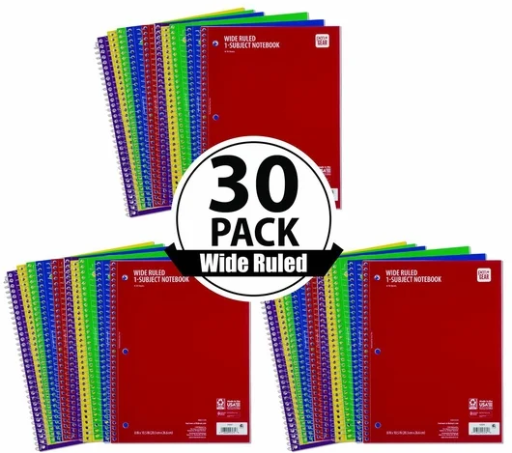 Pen+Gear Wide Ruled 1-Subject Notebook, 8″ x 10.5″, 70 Sheets, 30 Count