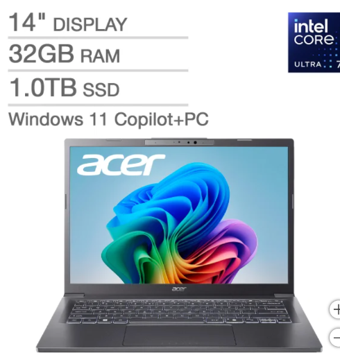 Acer Aspire 14" AI Copilot+ PC Touchscreen Laptop 32GB RAM 1TB SSD