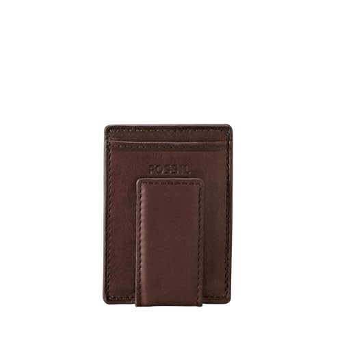 Fossil Men's Ingram Leather Magnetic Card Case with Money Clip Wallet, Brown