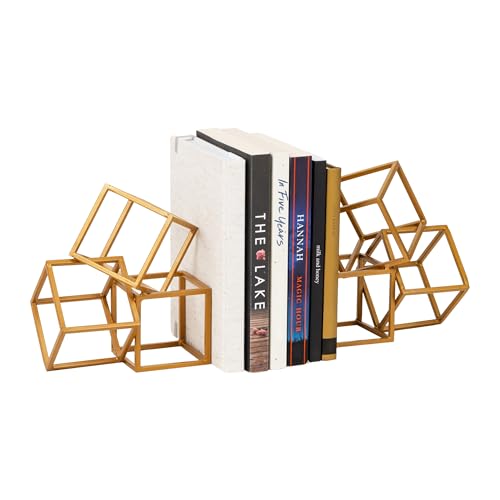 Mind Reader Geometric Cube Metal Bookends, Set of 2, Gold