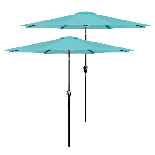 YSSOA 2 Pack 9' Patio Umbrella Outdoor Table Market Yard Umbrella with 8 Sturdy Ribs, Turquoise Deal