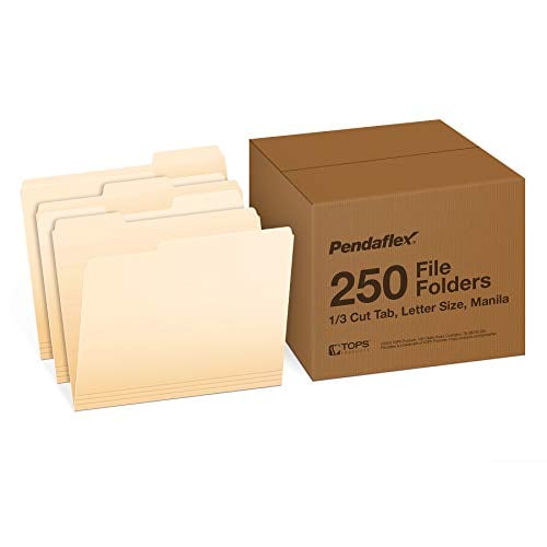 Pendaflex File Folders 250-Pack Letter Size Manila 1/3-Cut Tabs Deal