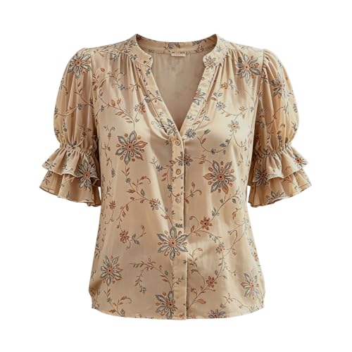 Floral Puff Ruffle Button Down Shirt