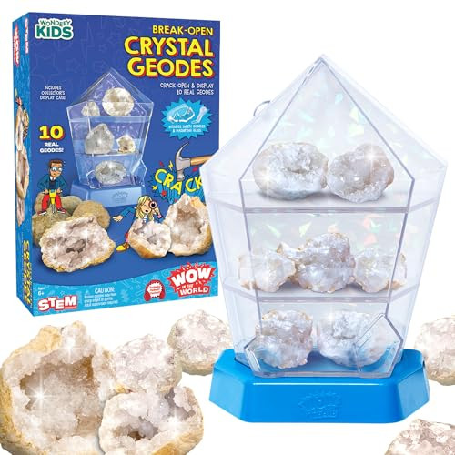 Wow in the World 10-Count Break-Open Crystal Geodes w/ Display Case, Goggles & Magnifying Glass