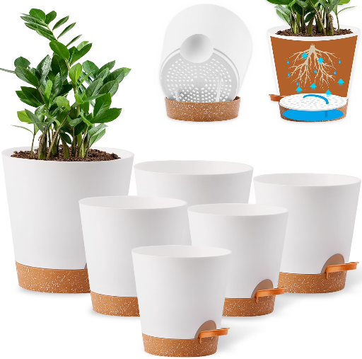 Remiawy 6-Pack Self-Watering Plant Pots w/ Drainage Hole (5"–8")