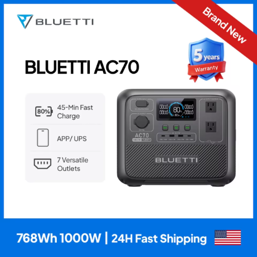 BLUETTI AC70 768Wh 1000W LiFePO4 Solar Portable Power Station